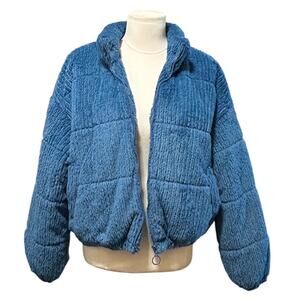 Wild Fable Blue Teddy Sherpa Puffer Jacket Women's Faux Fur Zip Coat